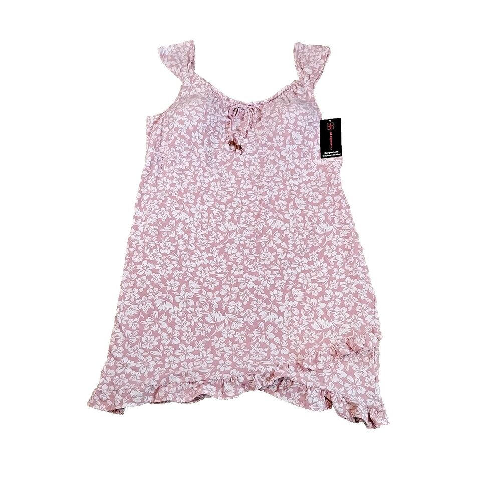 Women 3X Ruffle Mini Dress Soft Stretch NEW Floral Pink Empire A-line Boho Y2K